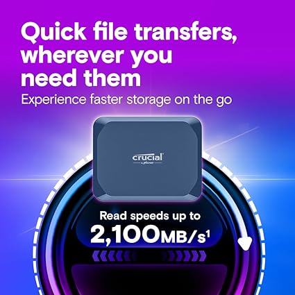 Crucial X10 2TB Portable SSD, Up to 2,100MB/s, USB 3.2 USB-C